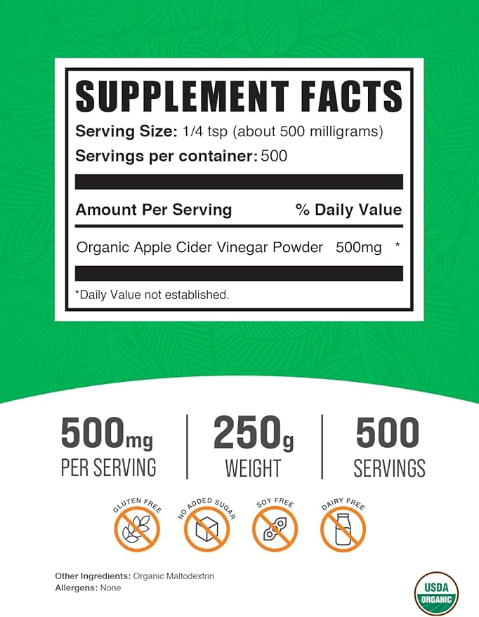 BulkSupplements.com Organic Apple Cider Vinegar Powder - Apple Cider Vinegar Supplement, ACV for