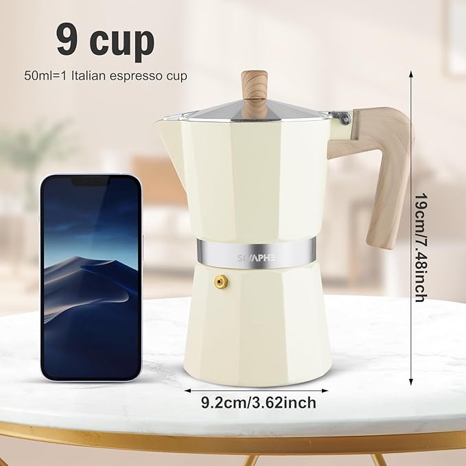 Sivaphe Aluminum Moka Pot 9 Espresso Cups, Percolator Espresso and Coffee Maker, Portable Stovetop