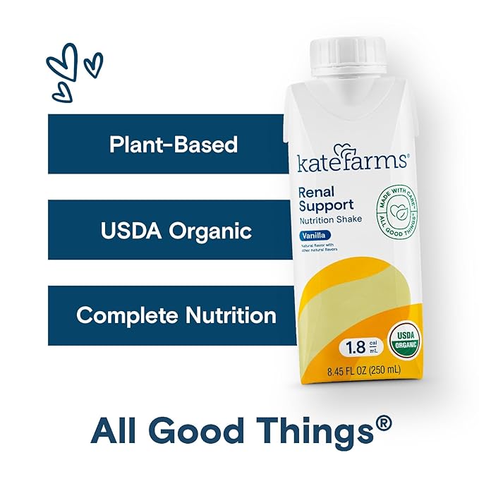 KATE FARMS Organic 1.8 Renal Support Shake, Vanilla, 20g Protein, 27 Vitamins and Minerals