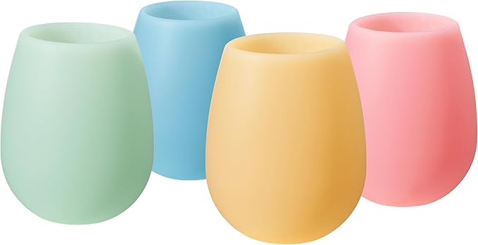 Silicone Wine Glasses – Set of 4 Pastel Colors, 12 oz – Break-Resistant, Flexible & Shatterproof