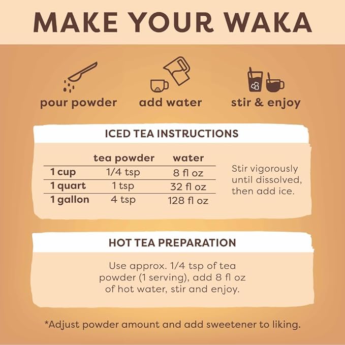 Waka Instant Green Tea Mix, Raspberry Flavored - 100% Tea Leaves, No Additives, Unsweetened