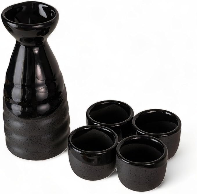 Urban Tokyo Japanese Sake 5 Piece Set Include 1 Sake Bottle and 4 Cups for Hot or Cold Sake Home or