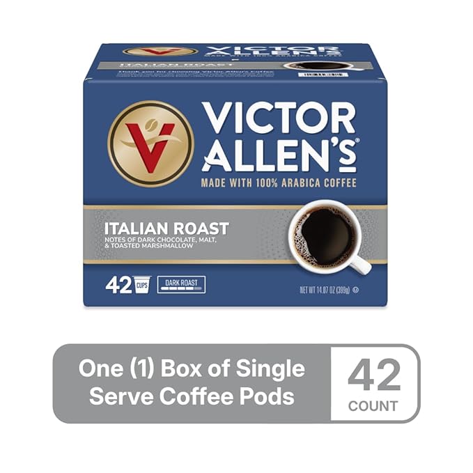 Victor Allen's Coffee Italian Roast, Dark Roast, 42 Count, Single Serve Coffee Pods for Keurig