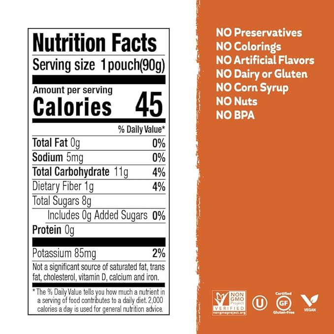 Buddy Fruits & Veggies Snacks To Go Peach Carrot Unsweetened Applesauce 3.2oz Pouch (18pk)