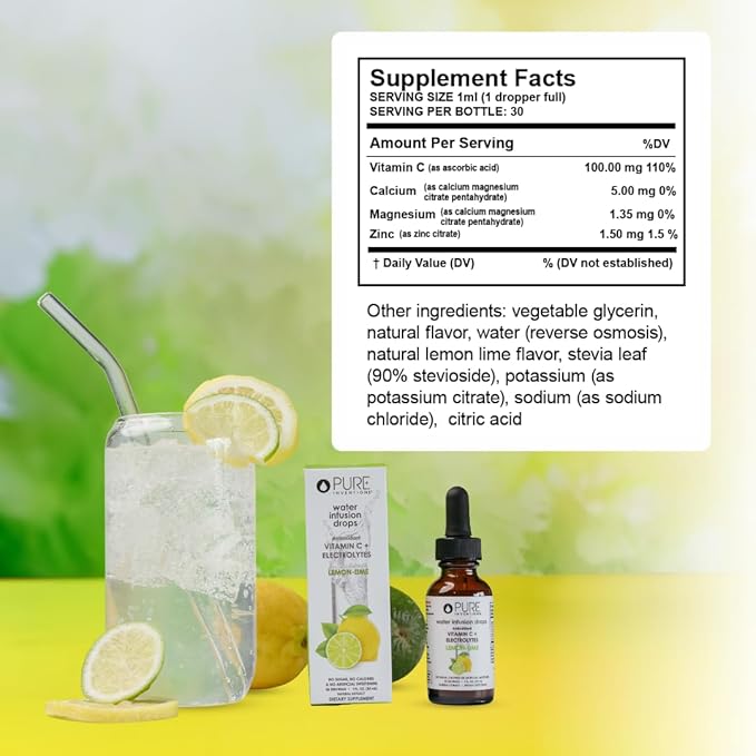 Pure Inventions - Lemon Lime Water Infusion Drops - Antioxidants, Vitamin C & Electrolytes - Health