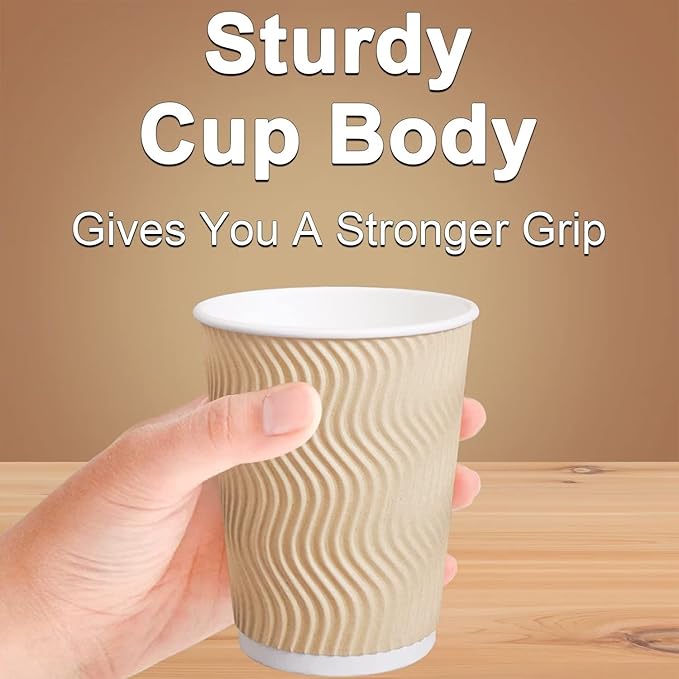 Hot Paper Cups 16 oz Disposable Insulated Corrugated Sleeve Ripple Wall Paper Cup 100 pcs,16oz Cups
