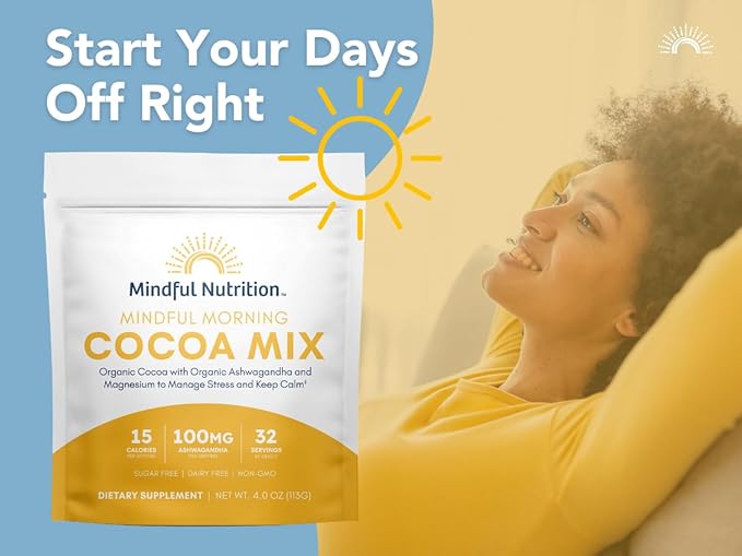 Mindful Morning Sugar Free Hot Chocolate Mix with Organic Ashwagandha and Magnesium Supplements to