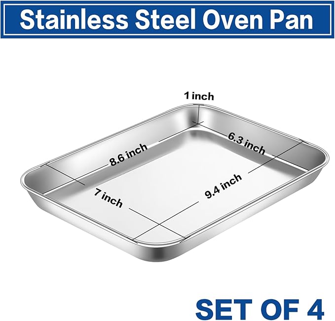 P&P CHEF 9 Inch Baking Cookie Sheet, Oven Pan Tray Stainless Steel Sheet Pan for Kitchen, Oven