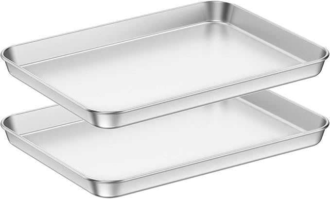 Baking Sheets 2 Pieces, Bastwe Cookie Sheets Set Stainless Steel Baking Pans Toaster Oven Tray