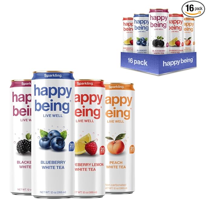 Happy Being Sparkling Nutrient-Rich Sampler Pack White Tea – Infused with Turmeric, Elderberry