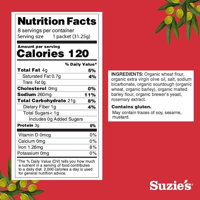 Suzie's Organic Saltines Crackers|Salted w/Extra Virgin Olive Oil|Low Saturated Fat|Healthy Gourmet