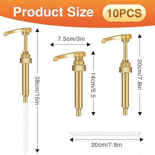VOISEN Coffee Syrup Pumps, 10 Pack Gold Syrup Pump, Skinny Syrup Pump for 750ml 25.4oz Syrup