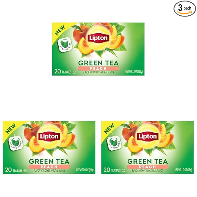Lipton Peach Green Tea Bags, Flavored, Unsweetened Teabags for Hot Tea or Peach Iced Tea with