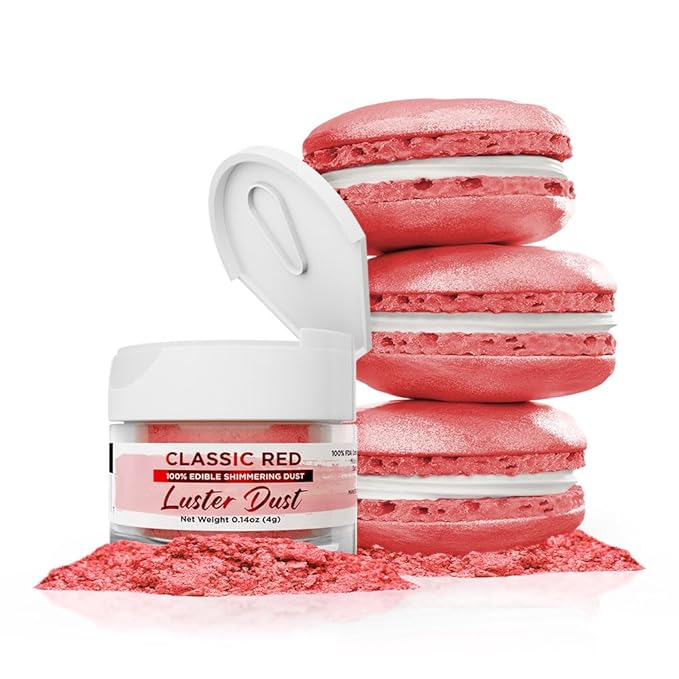 Luster Dust - Classic Red (4g 1x Jar) | Edible Vegan Dust & Paint for Cake Decorating, Ice Cream
