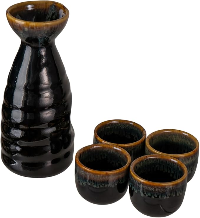 Urban Tokyo Japanese Sake 5 Piece Set Include 1 Sake Bottle and 4 Cups for Hot or Cold Sake Home or