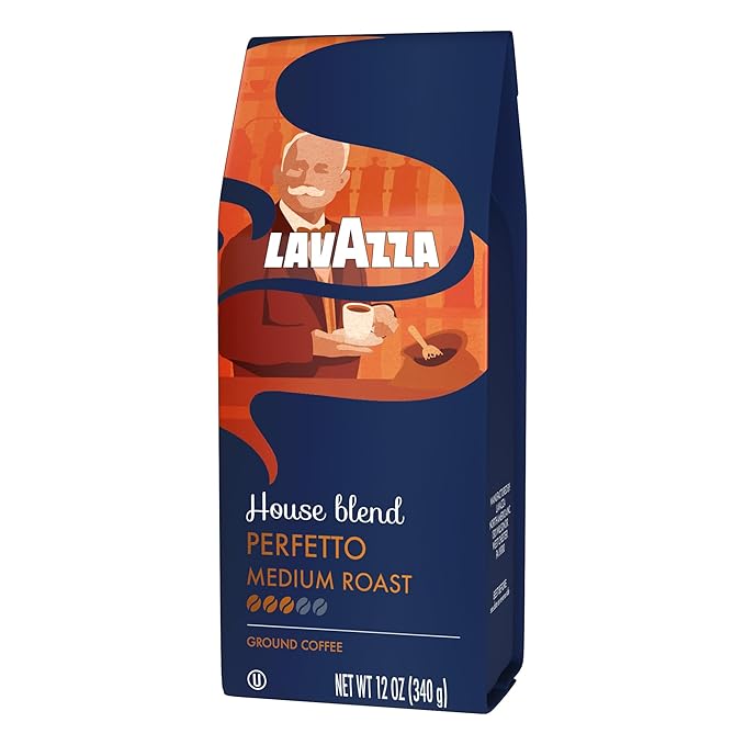 Lavazza House Blend Perfetto Ground Coffee 12oz Bag, Medium Roast, Full-bodied, Intensity 3/5, 100%
