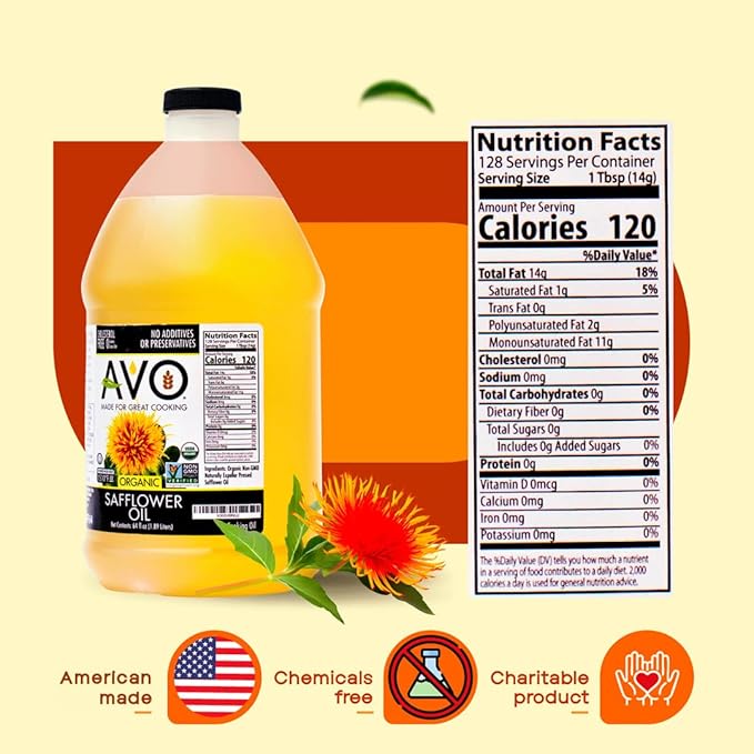AVO Organic High Oleic Safflower Oil - Frying, Baking, Non-stick Saut챕ing, Salads, Vinaigrette