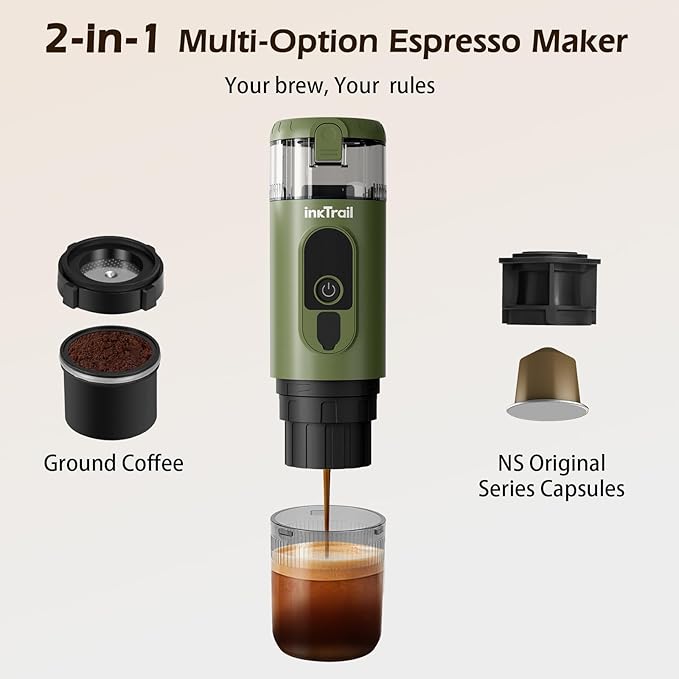 InkTrail Portable Electric Espresso Machine,Travel Coffee Maker for Camping, Self-Heating with