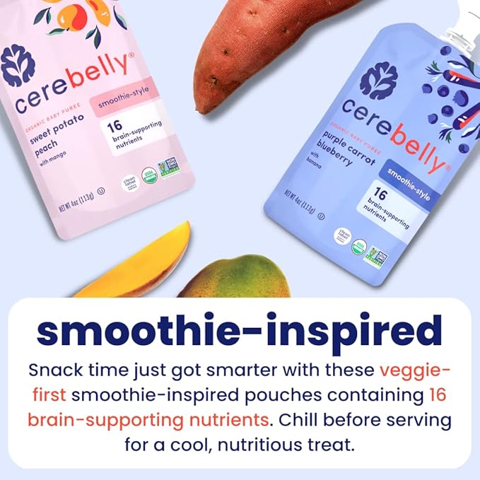 Cerebelly Organic Baby Food Pouches ??Dairy Free Smoothies for Toddlers | No Added Sugar, Fiber
