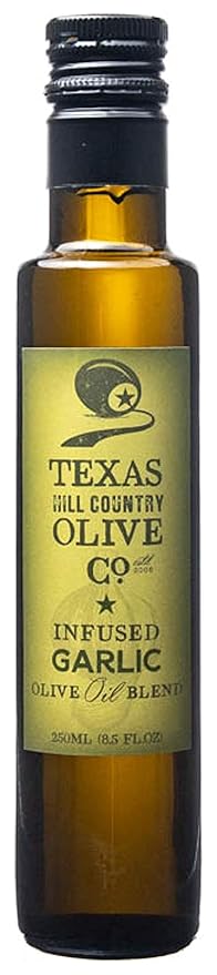 Texas Hill Country Olive Co Garlic Infused Olive Oil - Cold Pressed Gourmet EVOO Olive Oil - Great