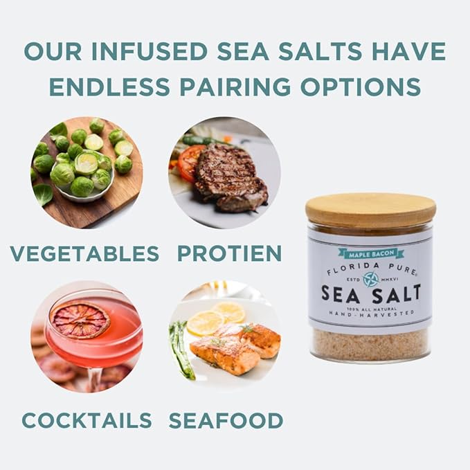 FLORIDA PURE Maple Bacon Sea Salt - Smoky Bacon Salt, 80+ Mineral Sea Salt Unrefined, Non Iodized