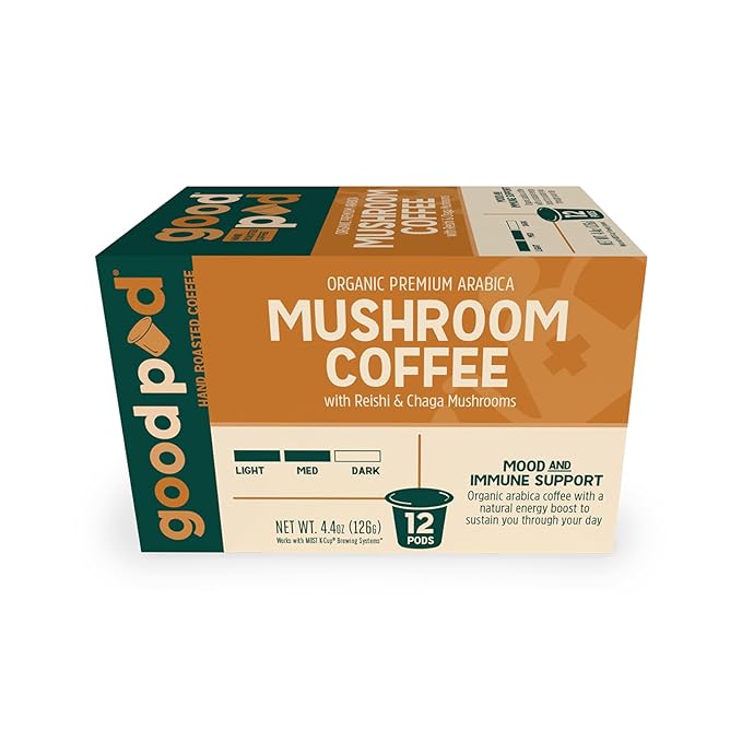 goodPOD Mood and Immune Support Single Serve Coffee K Cup Pods, Organic Arabica Coffee with Reishi