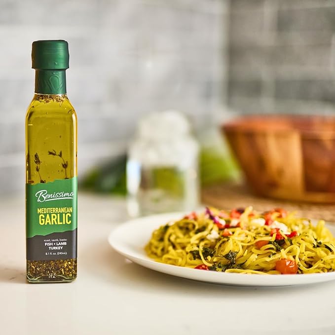 Benissimo Mediterranean Garlic Infused Oil, All Natural Gourmet Cooking Oil with Fragrant