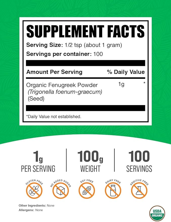 BulkSupplements.com Organic Fenugreek Powder - from Organic Fenugreek Seeds, Trigonella