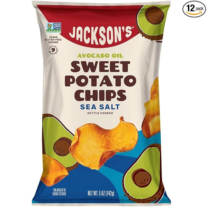 Jackson???Sweet Potato Kettle Chips with Sea Salt made with Premium Avocado Oil (5 oz, Pack of 12)