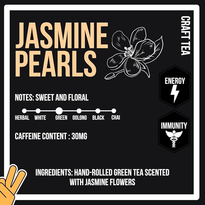 Revival Tea Company Jasmine Tea Pearls - Hand-Rolled Green Tea Scented with Jasmine Flowers - 4.5