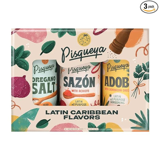 Pisqueya Latin Seasoning Gift Set – Sazón, Adobo & Oregano Sea Salt | Bold Flavor & All-Natural