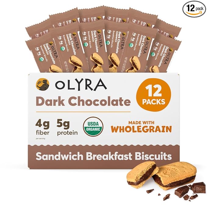 Olyra Dark Chocolate Sandwich Breakfast Biscuits, Healthy Snacks for Kids and Adults, Low Sugar