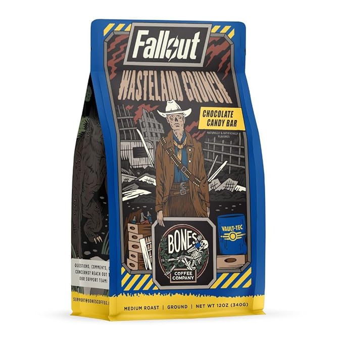 Bones Coffee Company Fallout Wasteland Crunch, Chocolate Candy Bar Flavored Coffee, Medium Roast