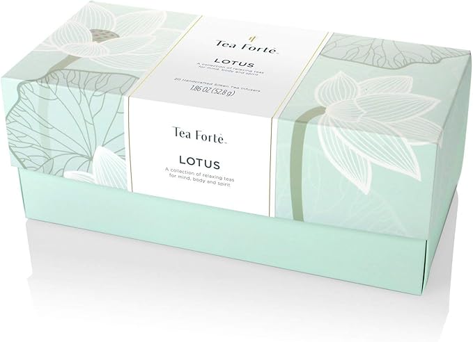 Tea Forte Lotus Presentation Box Tea Gift Set Sampler, 20 Assorted Variety Handcrafted Pyramid