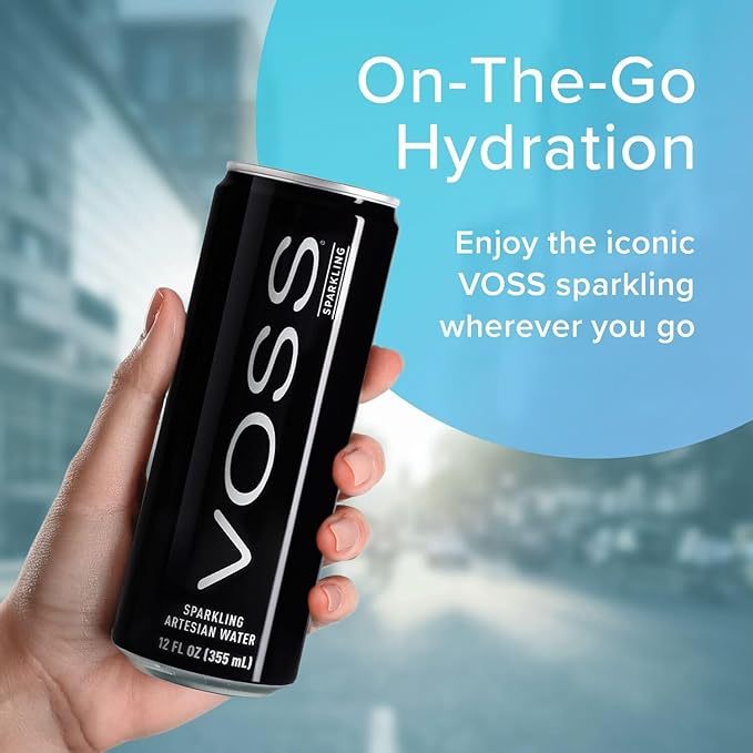 VOSS Artesian Sparkling Water Cans - 3 Pack of 8 – 24 Slim Cans - Pure Carbonated Water Refreshment