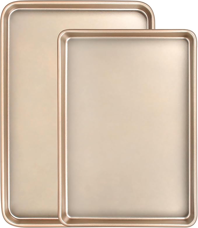 Baking Sheet Pan Set of 2, Commercial Cookie Sheets for Baking, Nonstick Carbon Steel Baking Tray