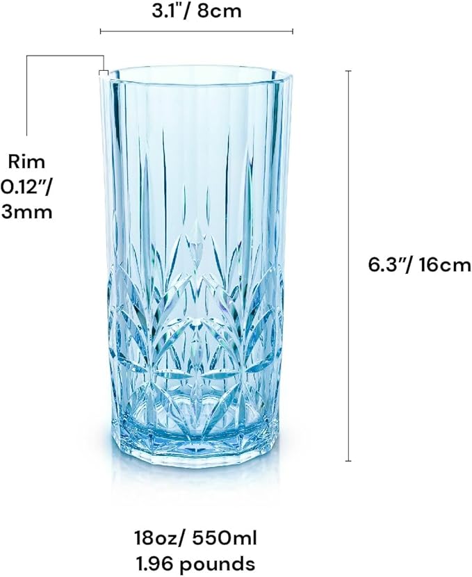 BELLAFORTE Shatterproof Tritan Tall Tumbler, Set of 4, 18oz - Myrtle Beach Glasses Drinking