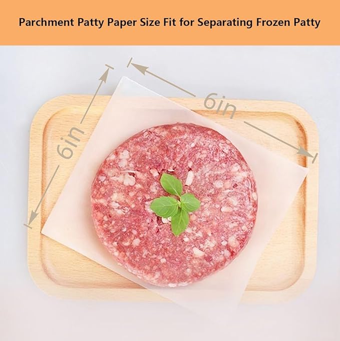 100Pcs 6" x 6" Unbleached Parchment Paper, Burger Patty Paper, Non-Stick Squares Wax Paper Sheets