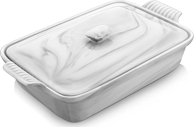 MALACASA Casserole Dish With Lid, 3.4 Quart Baking Dish With Lid, Lasagna Pan Deep Ceramic Bakeware