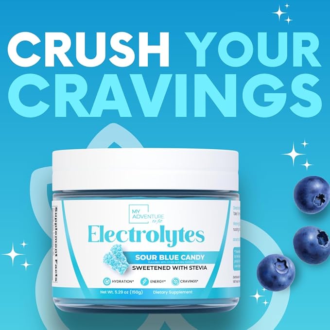 Zero Sugar - Sour Blue Candy Electrolytes Powder - Refreshing Hydration - Caffeine Free Energy