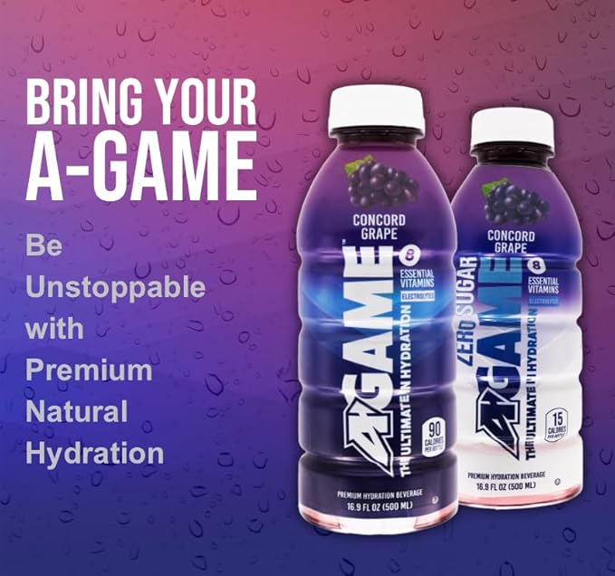 A-GAME Zero Sugar Sports Drink, Concord Grape Zero, Sugar FreNatural Flavors, Gluten Free & Keto