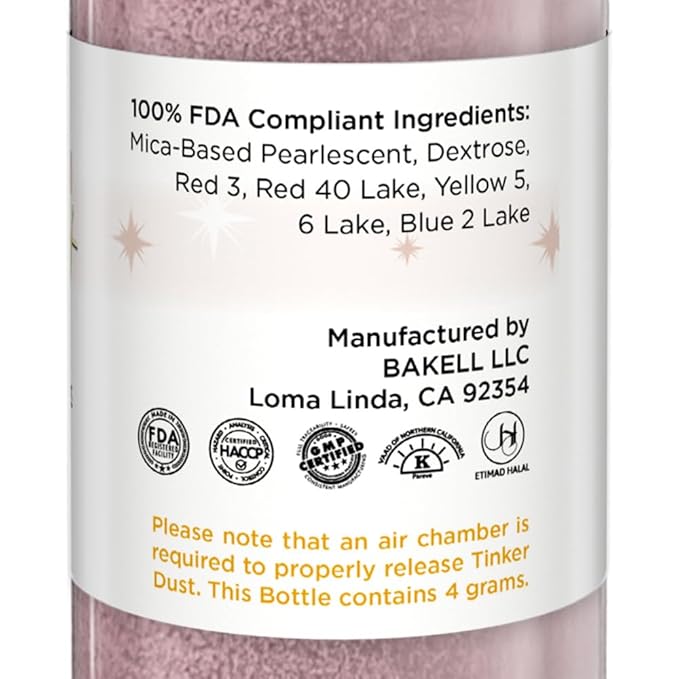 Bakell - Rose Gold Tinker Dust (4g, 1x Mini Spray Pump) Edible Glitter for Food, Desserts, and