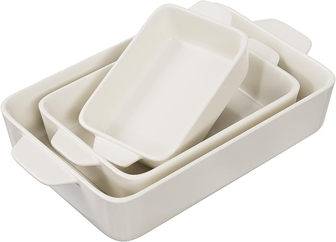 Kook Casserole Dishes for Oven, Ceramic Bakeware Set, Rectangular Baking Dishes, For Casseroles