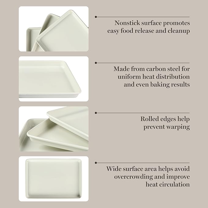 Martha Stewart Gallen 3-Piece Cookie Sheet Set ??13", 15", 17" Baking Pans, Ceramic Nonstick