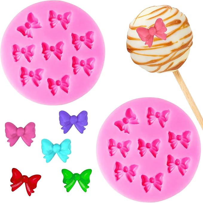 Bow Fondant Molds, AIMEIKI 2 Pack Mini Bows Silicone Fondant Molds Bowknot Candy Chocolate Mold for