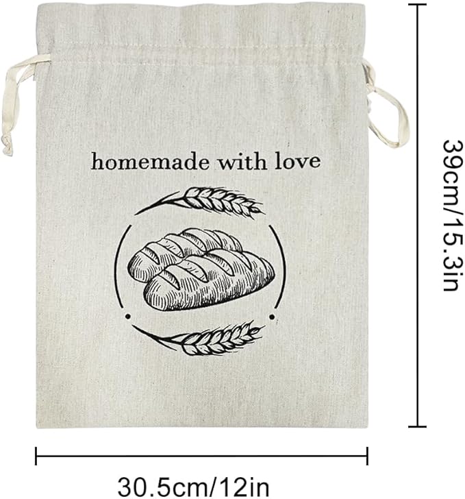 Linen Reusable Bread Bags for Homemade Bread & Sourdough - 2 Pack Breads Bags - 15x12 Inch