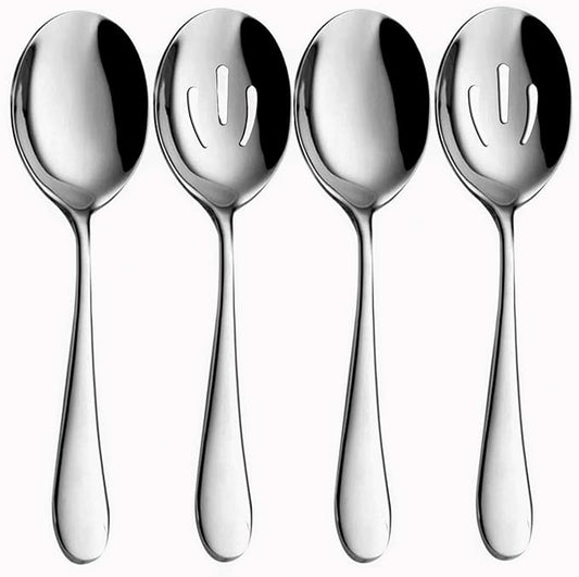 4-Piece Serving Spoons Set - Includes 2 Serving Spoons and 2 Slotted Spoons, Large Cutlery for