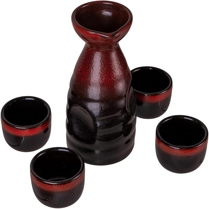 Urban Tokyo Japanese Sake 5 Piece Set Include 1 Sake Bottle and 4 Cups for Hot or Cold Sake Home or