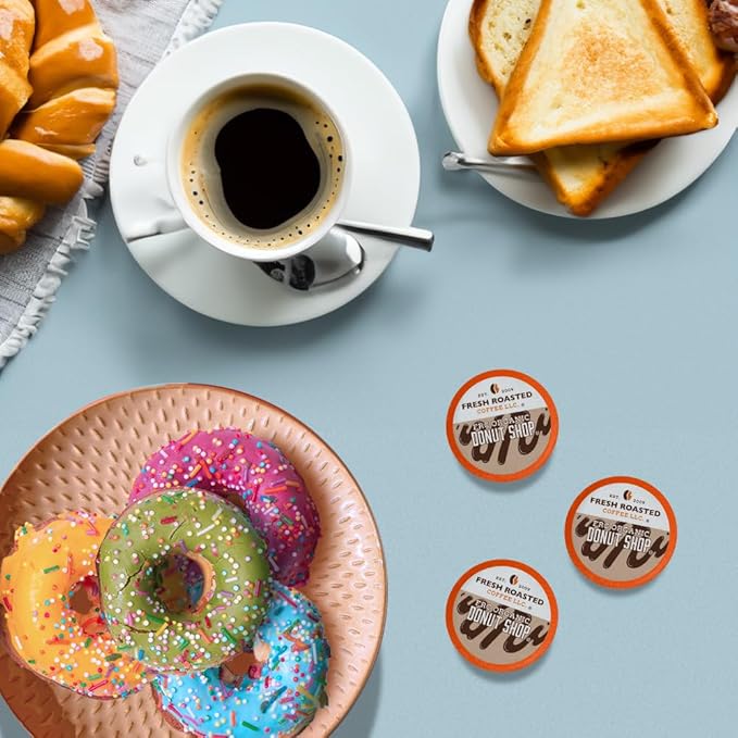 Fresh Roasted Coffee, Organic Donut Shop | USDA Organic, Kosher | Medium Roast 24 Pods for K-Cup