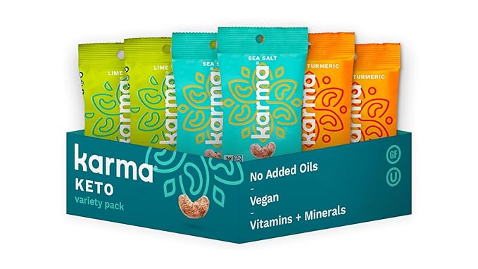 Whole 30 Variety Pack Cashews by Karma Nuts, Whole, Roasted, Vegan, Zero Sugar, Non GMO, Gluten